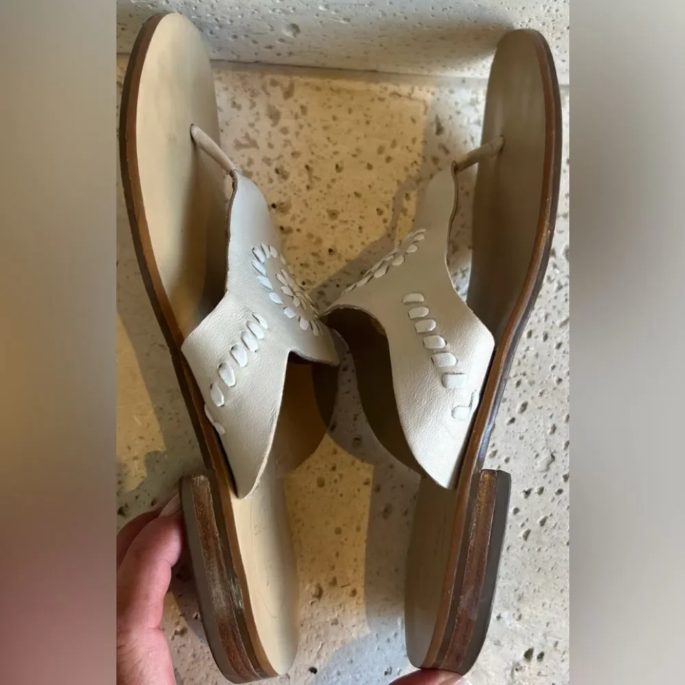 Jack Rogers Cream Slip On Leather Sandals Size 7